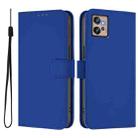 For Motorola Moto G32 Skin Feel Solid Color Leather Phone Case with Lanyard(Dark Blue) - 2