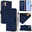 For Motorola Moto G32 Skin Feel Solid Color Leather Phone Case with Lanyard(Navy Blue) - 1