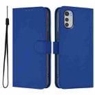 For Motorola Moto E32 4G Global Skin Feel Solid Color Leather Phone Case with Lanyard(Dark Blue) - 2