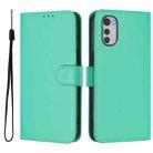 For Motorola Moto E32 4G Global Skin Feel Solid Color Leather Phone Case with Lanyard(Green) - 2