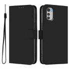 For Motorola Moto E32 4G Global Skin Feel Solid Color Leather Phone Case with Lanyard(Black) - 2