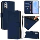 For Motorola Moto E32 4G Global Skin Feel Solid Color Leather Phone Case with Lanyard(Navy Blue) - 1