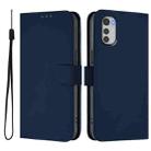 For Motorola Moto E32 4G Global Skin Feel Solid Color Leather Phone Case with Lanyard(Navy Blue) - 2