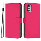 For Motorola Moto E32 4G Global Skin Feel Solid Color Leather Phone Case with Lanyard(Rose Red) - 2