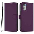 For Motorola Moto E32 4G Global Skin Feel Solid Color Leather Phone Case with Lanyard(Violet) - 2