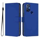 For Motorola Moto G Play 2022 Skin Feel Solid Color Leather Phone Case with Lanyard(Dark Blue) - 2