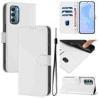 For Motorola Moto G Stylus 5G 2022 Skin Feel Solid Color Leather Phone Case with Lanyard(White) - 1