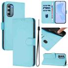 For Motorola Moto G Stylus 5G 2022 Skin Feel Solid Color Leather Phone Case with Lanyard(Sky Blue) - 1