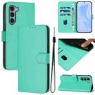 For Motorola Edge S30 / Moto G200 5G Skin Feel Solid Color Leather Phone Case with Lanyard(Green) - 1