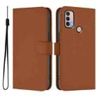 For Motorola Moto E20 / E30 / E40 Skin Feel Solid Color Leather Phone Case with Lanyard(Brown) - 2
