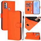 For Motorola Moto E20 / E30 / E40 Skin Feel Solid Color Leather Phone Case with Lanyard(Orange) - 1