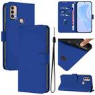 For Motorola Moto E20 / E30 / E40 Skin Feel Solid Color Leather Phone Case with Lanyard(Dark Blue) - 1