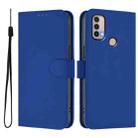 For Motorola Moto E20 / E30 / E40 Skin Feel Solid Color Leather Phone Case with Lanyard(Dark Blue) - 2