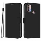 For Motorola Moto E20 / E30 / E40 Skin Feel Solid Color Leather Phone Case with Lanyard(Black) - 2