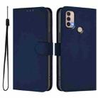 For Motorola Moto E20 / E30 / E40 Skin Feel Solid Color Leather Phone Case with Lanyard(Navy Blue) - 2