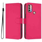 For Motorola Moto E20 / E30 / E40 Skin Feel Solid Color Leather Phone Case with Lanyard(Rose Red) - 2