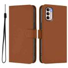 For Motorola Moto G31 4G Global Skin Feel Solid Color Leather Phone Case with Lanyard(Brown) - 2