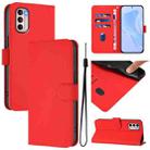 For Motorola Moto G31 4G Global Skin Feel Solid Color Leather Phone Case with Lanyard(Red) - 1