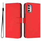 For Motorola Moto G31 4G Global Skin Feel Solid Color Leather Phone Case with Lanyard(Red) - 2