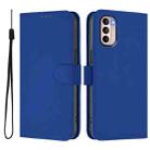 For Motorola Moto G31 4G Global Skin Feel Solid Color Leather Phone Case with Lanyard(Dark Blue) - 2