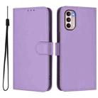 For Motorola Moto G31 4G Global Skin Feel Solid Color Leather Phone Case with Lanyard(Lavender Purple) - 2