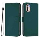 For Motorola Moto G31 4G Global Skin Feel Solid Color Leather Phone Case with Lanyard(Dark Green) - 2