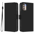 For Motorola Moto G31 4G Global Skin Feel Solid Color Leather Phone Case with Lanyard(Black) - 2