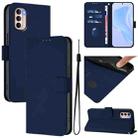 For Motorola Moto G31 4G Global Skin Feel Solid Color Leather Phone Case with Lanyard(Navy Blue) - 1