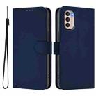For Motorola Moto G31 4G Global Skin Feel Solid Color Leather Phone Case with Lanyard(Navy Blue) - 2