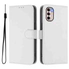 For Motorola Moto G31 4G Global Skin Feel Solid Color Leather Phone Case with Lanyard(White) - 2