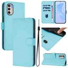 For Motorola Moto G31 4G Global Skin Feel Solid Color Leather Phone Case with Lanyard(Sky Blue) - 1