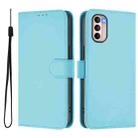 For Motorola Moto G31 4G Global Skin Feel Solid Color Leather Phone Case with Lanyard(Sky Blue) - 2