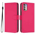 For Motorola Moto G31 4G Global Skin Feel Solid Color Leather Phone Case with Lanyard(Rose Red) - 2