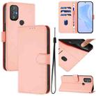 For Motorola Moto G Power 2022 Skin Feel Solid Color Leather Phone Case with Lanyard(Pink) - 1