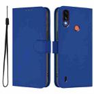 For Motorola Moto E7 Power Skin Feel Solid Color Leather Phone Case with Lanyard(Dark Blue) - 2