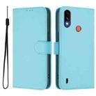 For Motorola Moto E7 Power Skin Feel Solid Color Leather Phone Case with Lanyard(Sky Blue) - 2