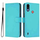 For Motorola Moto E7 Power Skin Feel Solid Color Leather Phone Case with Lanyard(Lake Blue) - 2