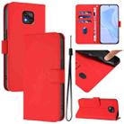 For Motorola Moto G Power 2021 Skin Feel Solid Color Leather Phone Case with Lanyard(Red) - 1