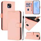 For Motorola Moto G Power 2021 Skin Feel Solid Color Leather Phone Case with Lanyard(Pink) - 1