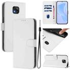 For Motorola Moto G Power 2021 Skin Feel Solid Color Leather Phone Case with Lanyard(White) - 1