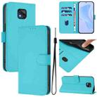 For Motorola Moto G Power 2021 Skin Feel Solid Color Leather Phone Case with Lanyard(Lake Blue) - 1