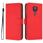 For Motorola Moto G Play 2021 Skin Feel Solid Color Leather Phone Case with Lanyard(Red) - 2