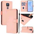 For Motorola Moto G Play 2021 Skin Feel Solid Color Leather Phone Case with Lanyard(Pink) - 1