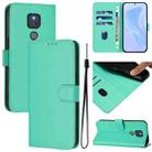 For Motorola Moto G Play 2021 Skin Feel Solid Color Leather Phone Case with Lanyard(Green) - 1