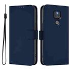 For Motorola Moto G Play 2021 Skin Feel Solid Color Leather Phone Case with Lanyard(Navy Blue) - 2