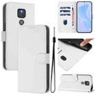 For Motorola Moto G Play 2021 Skin Feel Solid Color Leather Phone Case with Lanyard(White) - 1
