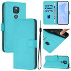 For Motorola Moto G Play 2021 Skin Feel Solid Color Leather Phone Case with Lanyard(Lake Blue) - 1