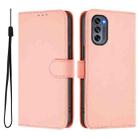 For Motorola Moto G62 5G Global Skin Feel Solid Color Leather Phone Case with Lanyard(Pink) - 2