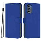 For Motorola Moto G62 5G Global Skin Feel Solid Color Leather Phone Case with Lanyard(Dark Blue) - 2