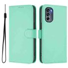 For Motorola Moto G62 5G Global Skin Feel Solid Color Leather Phone Case with Lanyard(Mint Green) - 2